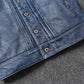 2023 New Leather Jacket Men's Single-Breasted Denim Blue Retro Old Motorcycle Leather Jacket Slim-Fit Lapel Coat