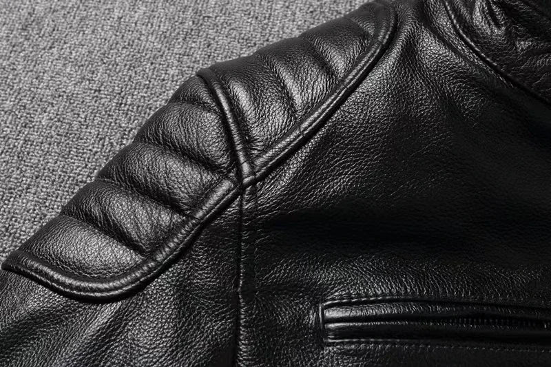 Vintage Black Brown Real Cowhide Genuine Leather Jacket Real Fur Men's Leather Jacket Bomber Men Leather Jacket Motorcycle Coat