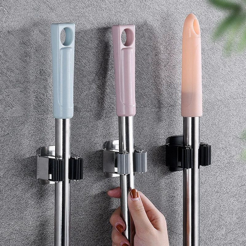 Multi-Purpose Hooks Adhesive Wall Hanging Mop Rack Broom Hanger Hook Kitchen Bathroom Organization Home Organizer Accessories ﻿