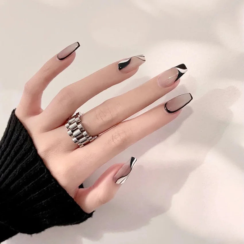 24Pcs Long Ballet Press On Nail Art Wearing Manicure Glitter Point Drill False Nails Removable Full Cover Artificial Fake Nails