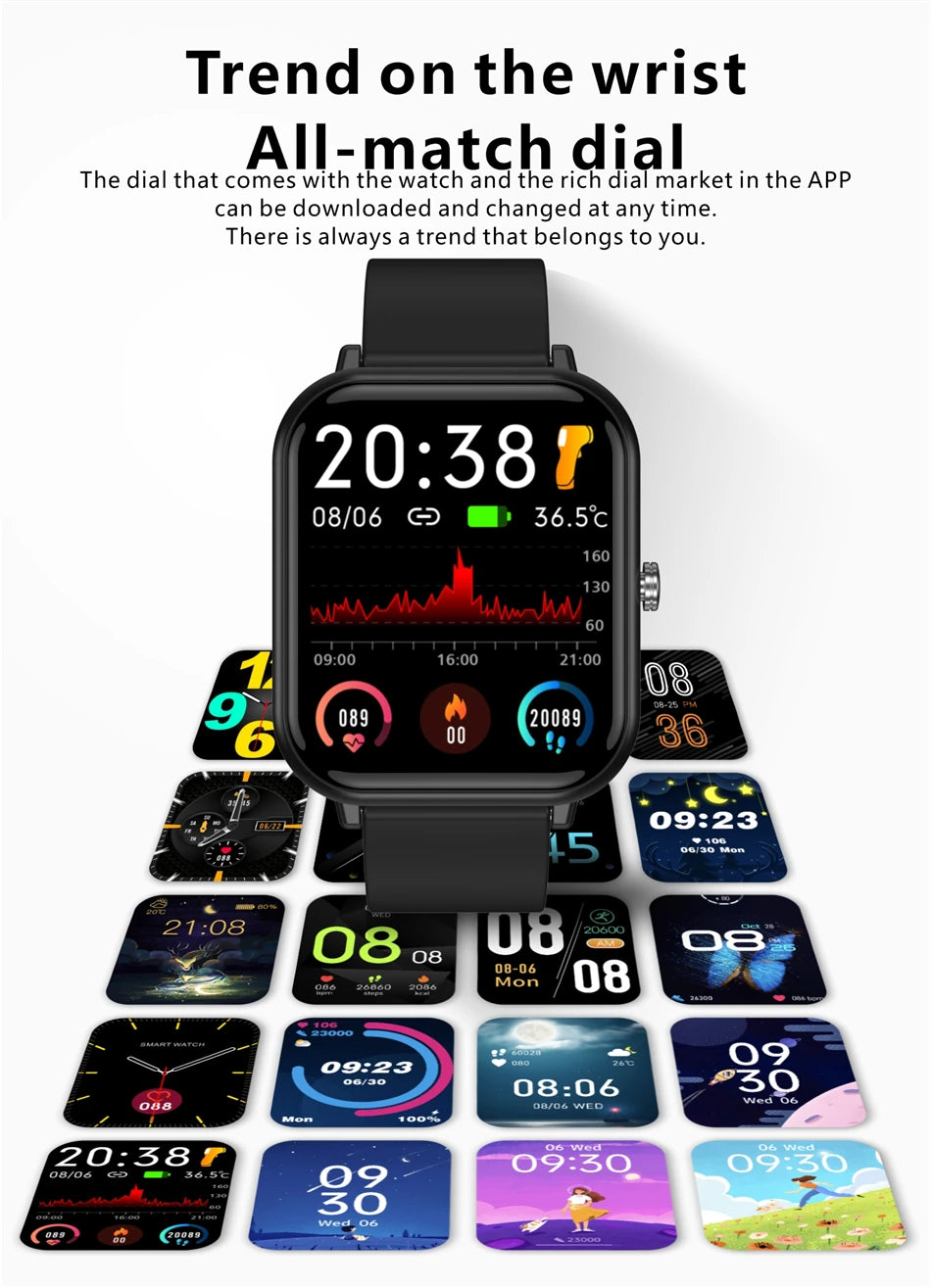 New Body Temperature Monitor Watch Men Smart Watch Sports Music Playback Waterproof SmartWatch Heart Rate Blood Pressure