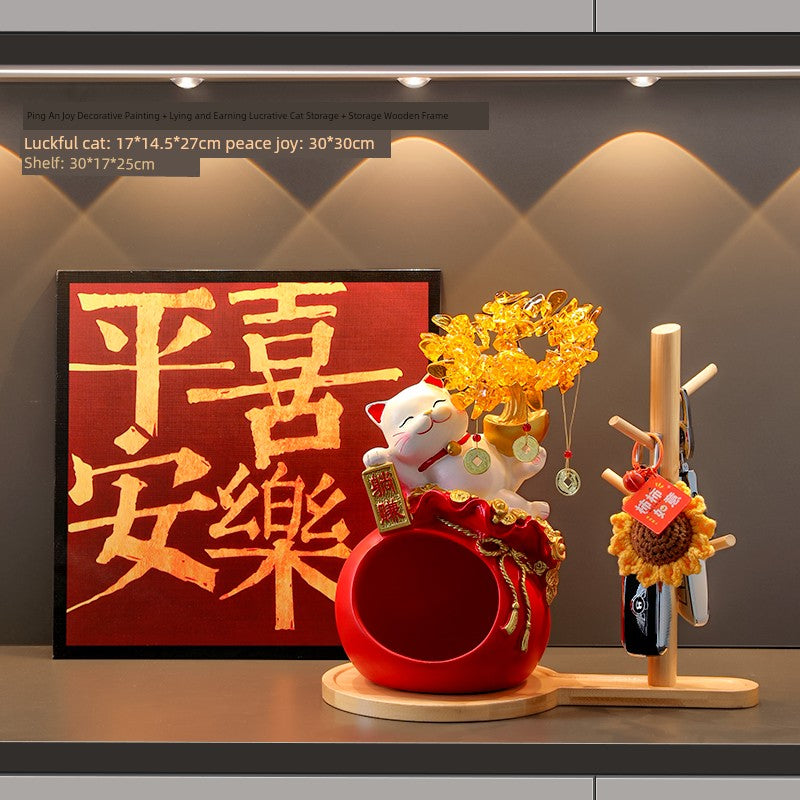 Haibeihai Lucky Cat Key Storage Entrance Decoration Home Living Room Desktop Pachira Macrocarpa Entrance Decorations