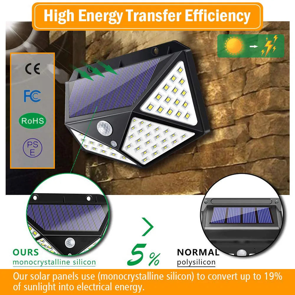 1/2/4/6/10PCS 100 LED Solar Wall Lamp 4 Sides Luminous With Motion Sensor Outdoor Garden Courtyard Waterproof Wall Lights Gifts