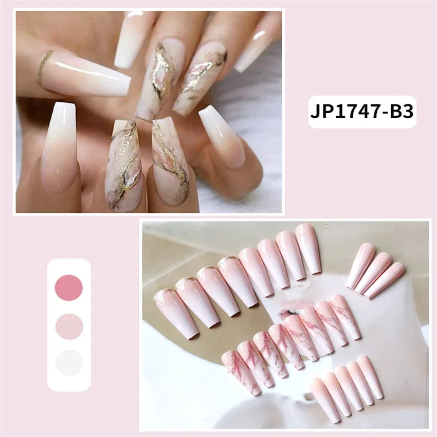 24p Artificial Acrylic Nail Art Fake Nails Full Coverage Removable Pressing Nail Tips Lotus Root Pink Leopard Print False Nails