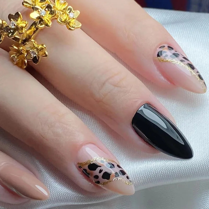 24Pcs Ballerina Press On Nail Tips Oval Head False Nails Almond Artificial Fake Nails With Glue Full Cover Press Manicure Tools