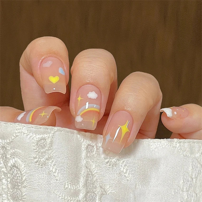 24Pcs/Lot Milky White Gradient Long Wearing False Nail Tips Acrylic Press on Nails Removable Reusable Artifical Fake Nails Art