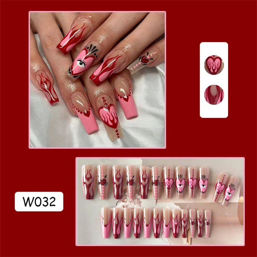 24p Artificial Acrylic Nail Art Fake Nails Full Coverage Removable Pressing Nail Tips Lotus Root Pink Leopard Print False Nails