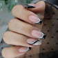 24Pcs Medium Long Ballet Fake Nails Art Flat Head Gold Line Frosted False Nails Press on Full Cover Removable Stick on Nail Tips