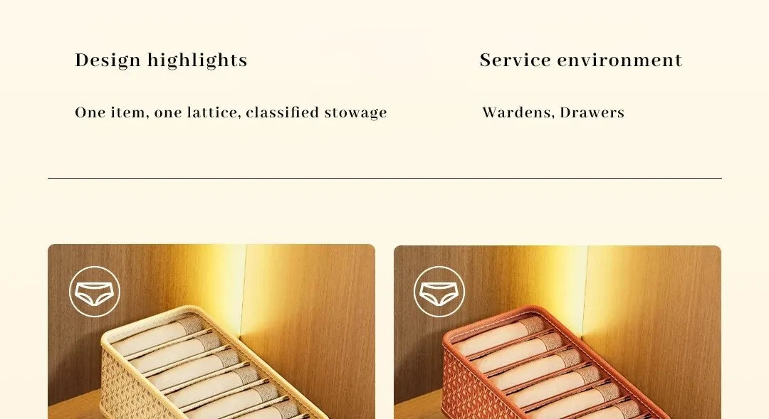 1pc Khaki/Wine Red Non Woven Multi Grid Underwear Sock Storage Box Household Wardrobe Organization and Storage