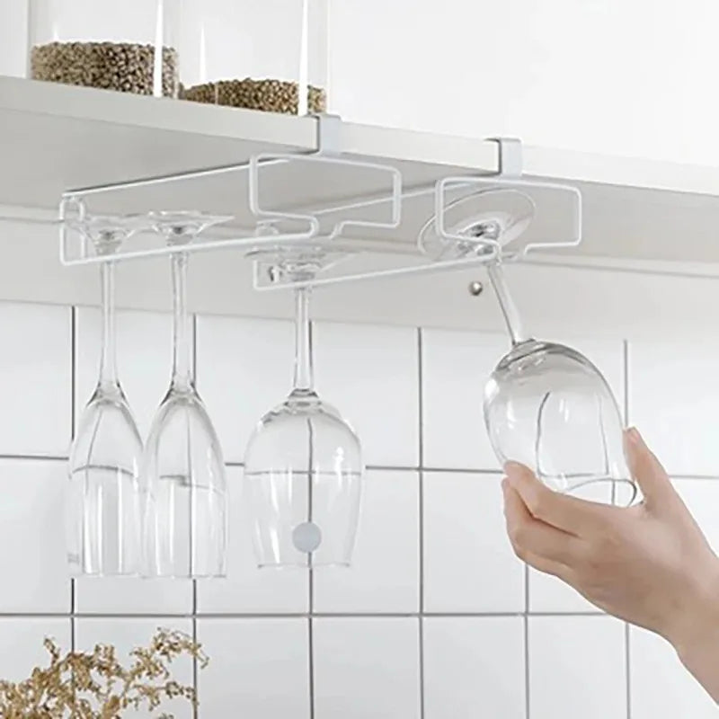 No Drilling Metal Wine Glass Holder - Stemware Rack for Under Cabinet Storage Kitchen Organization Kitchen/Bar Storage Supplies