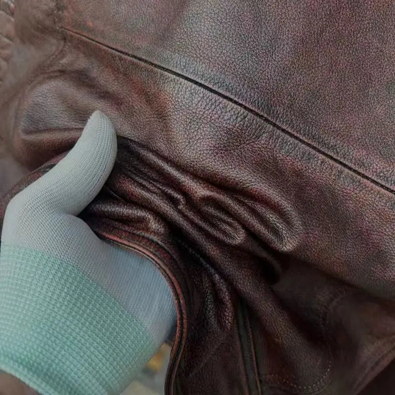 Vintage Black Brown Real Cowhide Genuine Leather Jacket Real Fur Men's Leather Jacket Bomber Men Leather Jacket Motorcycle Coat