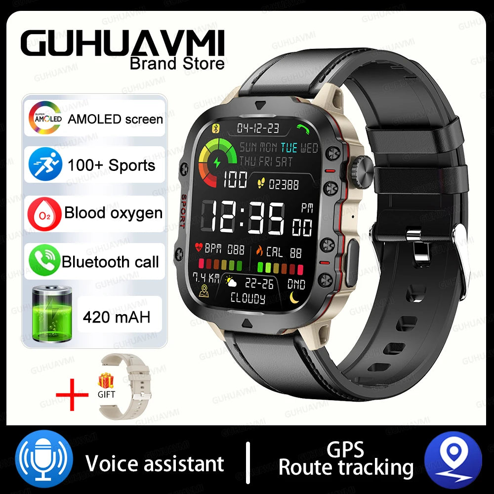 Military GPS Tracker Smart Watch Men IP68 5ATM Outdoor Sports Fitness Tracker Health Monitor 1.96" BT Call Smartwatch For Xiaomi