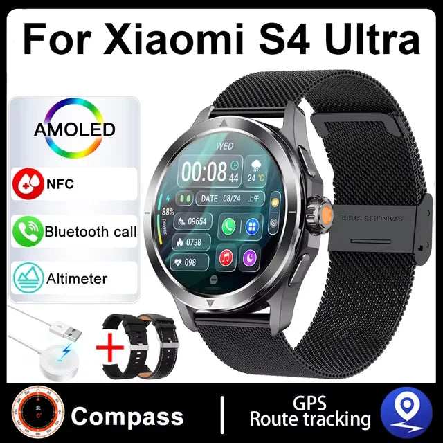 S4 Ultra Smart Bracelet Men Watch For Xiaomi  AMOLED HD Screen Bluetooth Call GPS Trajectory NFC Heart Rate Compass SmartWatches
