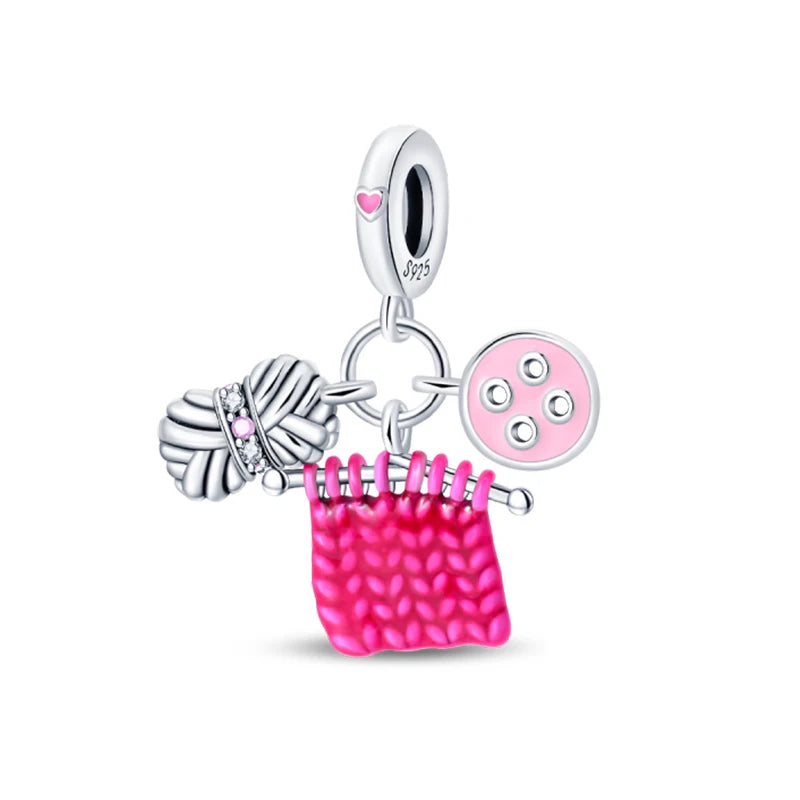 925 Silver Charms Beads Fit 3mm Original Bracelet Game Machine Box Afternoon Tea Dessert Romantic Pink Pendant DIY Jewelry
