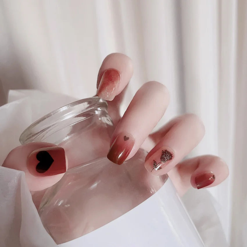 24Pcs Mid-length Ballet False Nails Cute Childlike Rainbow Press On Nails Iced Through Milk Tea Fake Nails Free Shipping Items