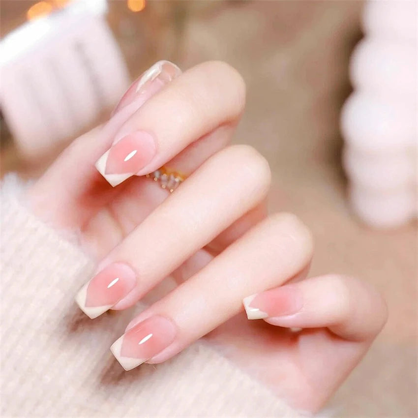 24Pcs Medium Long Ballet Fake Nails Art Flat Head Gold Line Frosted False Nails Press on Full Cover Removable Stick on Nail Tips