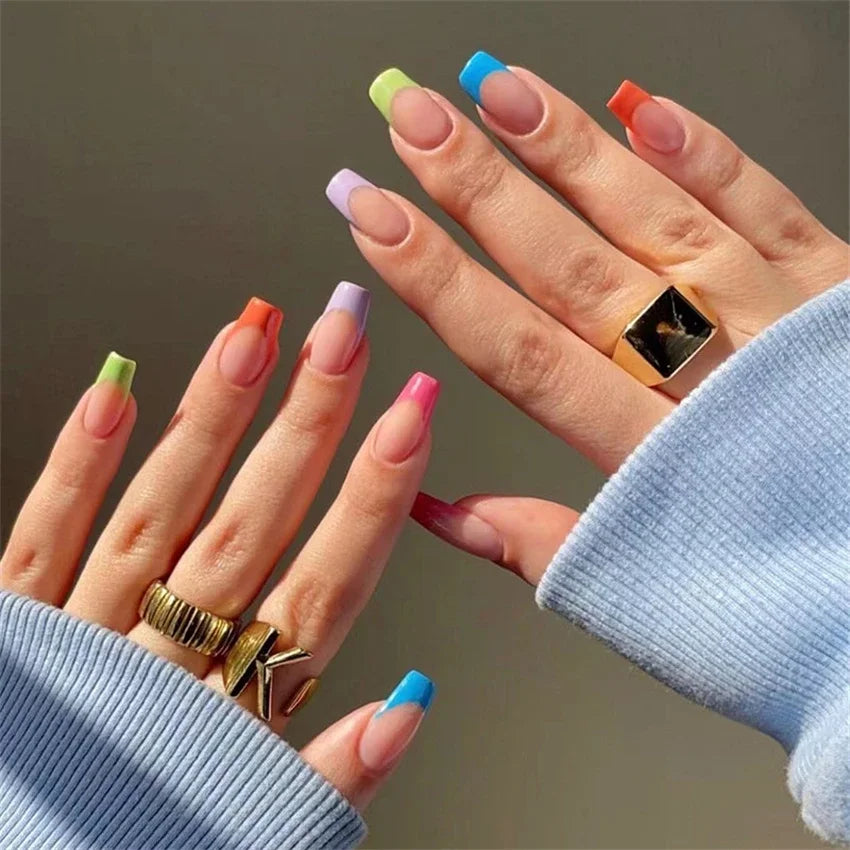24p Artificial Acrylic Nail Art Fake Nails Full Coverage Removable Press On Nails Tip French Light Pink Heart False Nail Designs
