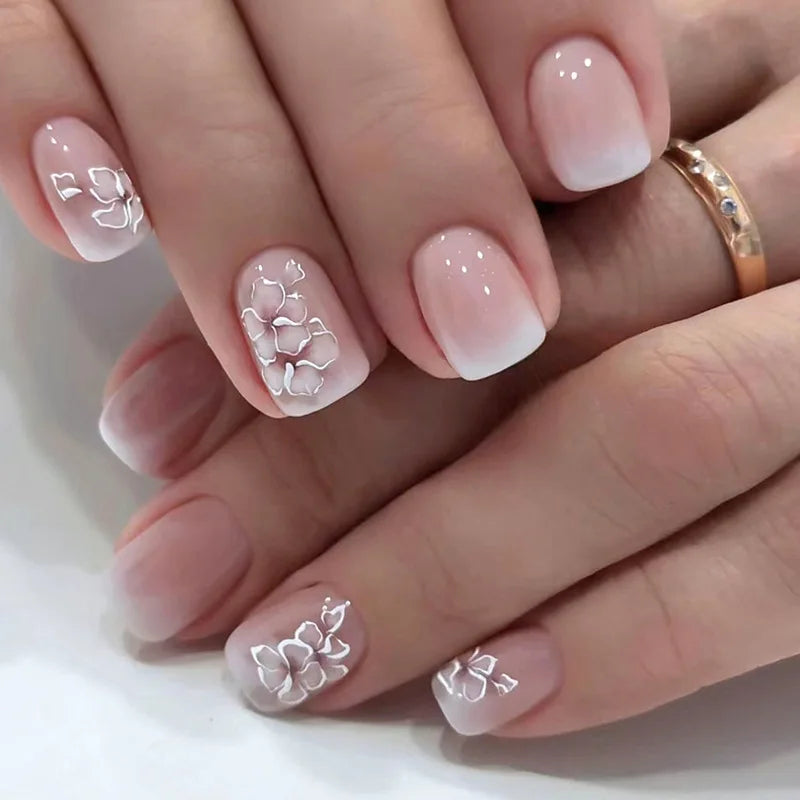 24pcs Short Square Fake Nails Colorful French False Nails Detachable Ballerina Full Cover Nails Tips Press on Nails