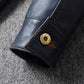 2023 New Leather Jacket Men's Single-Breasted Denim Blue Retro Old Motorcycle Leather Jacket Slim-Fit Lapel Coat