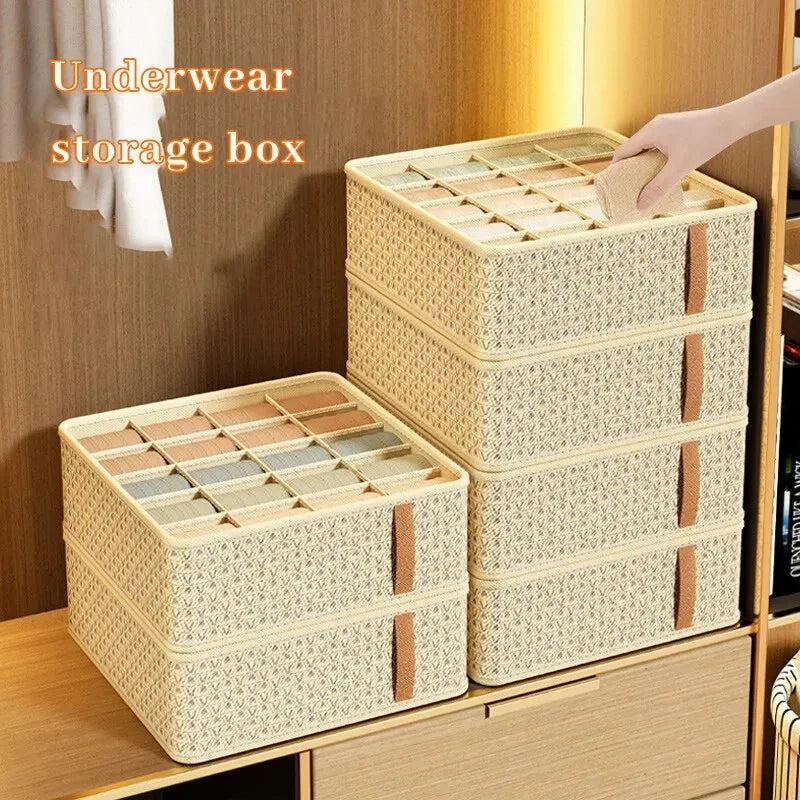 1pc Khaki/Wine Red Non Woven Multi Grid Underwear Sock Storage Box Household Wardrobe Organization and Storage