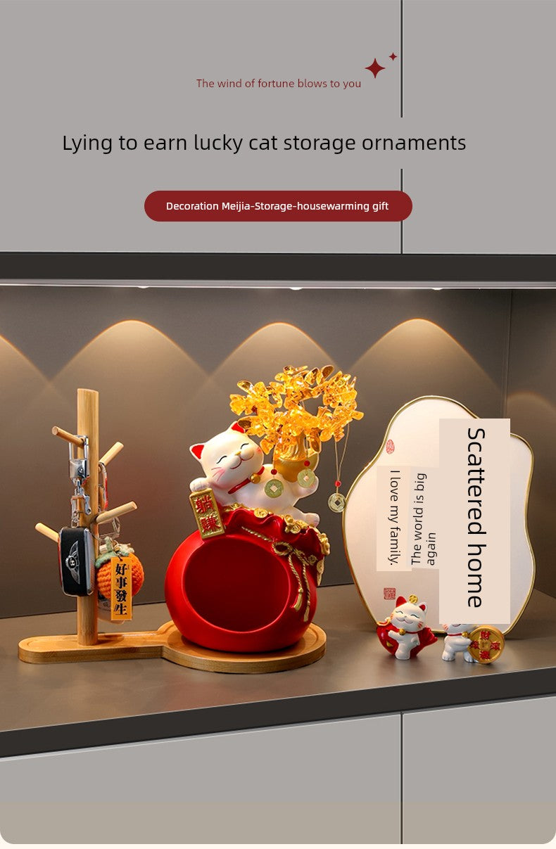 Haibeihai Lucky Cat Key Storage Entrance Decoration Home Living Room Desktop Pachira Macrocarpa Entrance Decorations