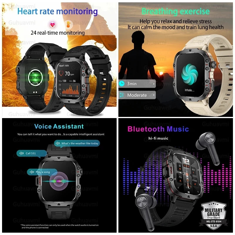 Military GPS Tracker Smart Watch Men IP68 5ATM Outdoor Sports Fitness Tracker Health Monitor 1.96" BT Call Smartwatch For Xiaomi