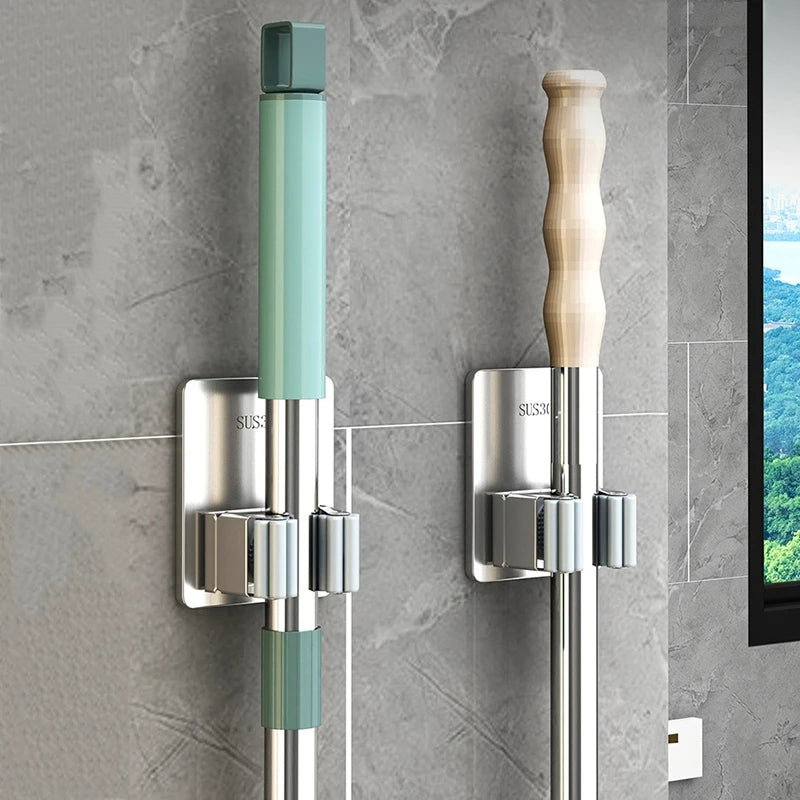 Multi-Purpose Hooks Adhesive Wall Hanging Mop Rack Broom Hanger Hook Kitchen Bathroom Organization Home Organizer Accessories ﻿