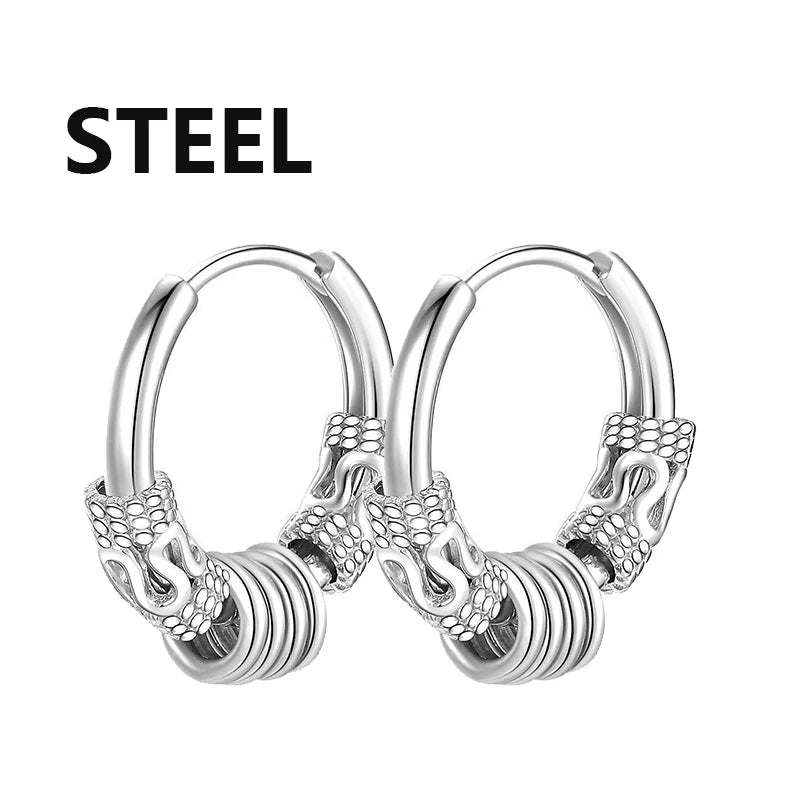 1Pair Punk Stainless Steel Round Circle Totem Hoop Earrings For Men Women Not Fade Ear Rings Hip Hop Male Jewelry