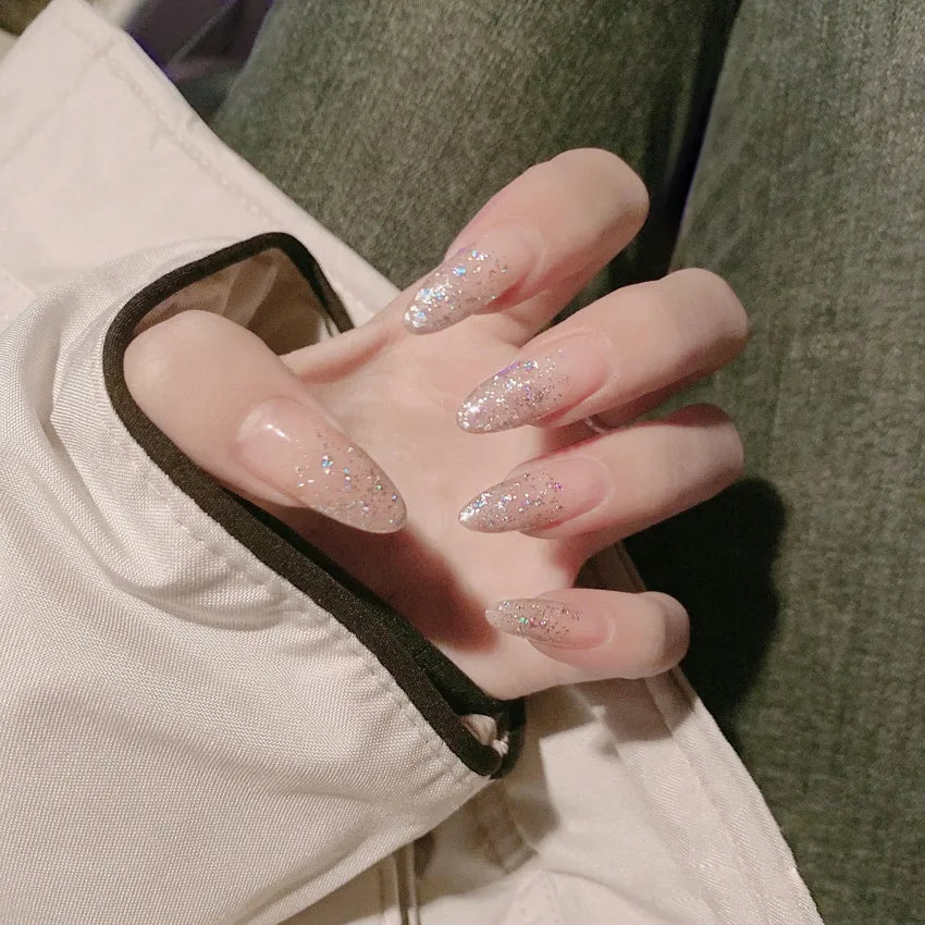 24Pcs Mid-length Ballet False Nails Cute Childlike Rainbow Press On Nails Iced Through Milk Tea Fake Nails Free Shipping Items