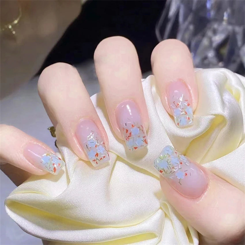 24Pcs/Lot Milky White Gradient Long Wearing False Nail Tips Acrylic Press on Nails Removable Reusable Artifical Fake Nails Art