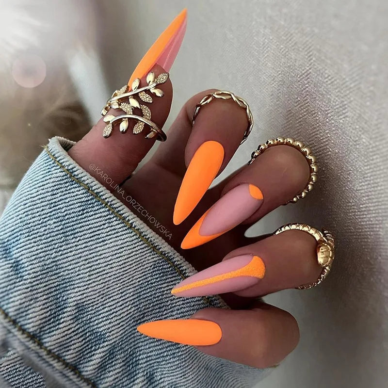 24Pcs Ballerina Press On Nail Tips Oval Head False Nails Almond Artificial Fake Nails With Glue Full Cover Press Manicure Tools