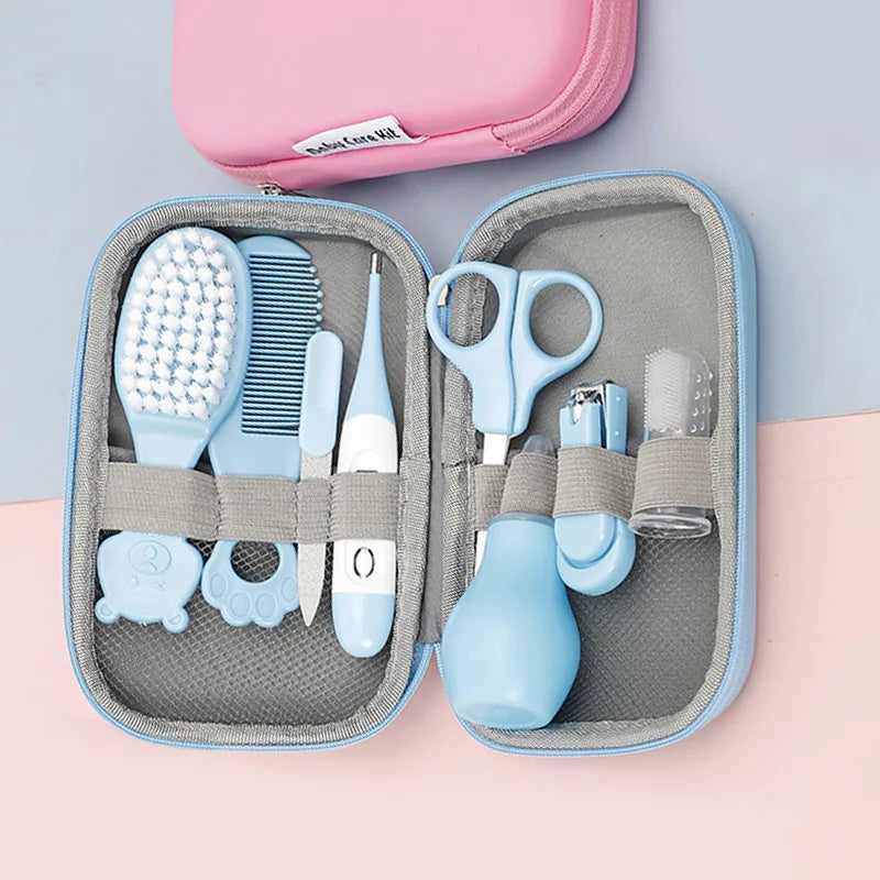 8PCS Baby Healthcare and Grooming Kit Baby Safety Set with Nail Clippers Nasal Aspirator Thermometer Hair Brush Comb Newborn