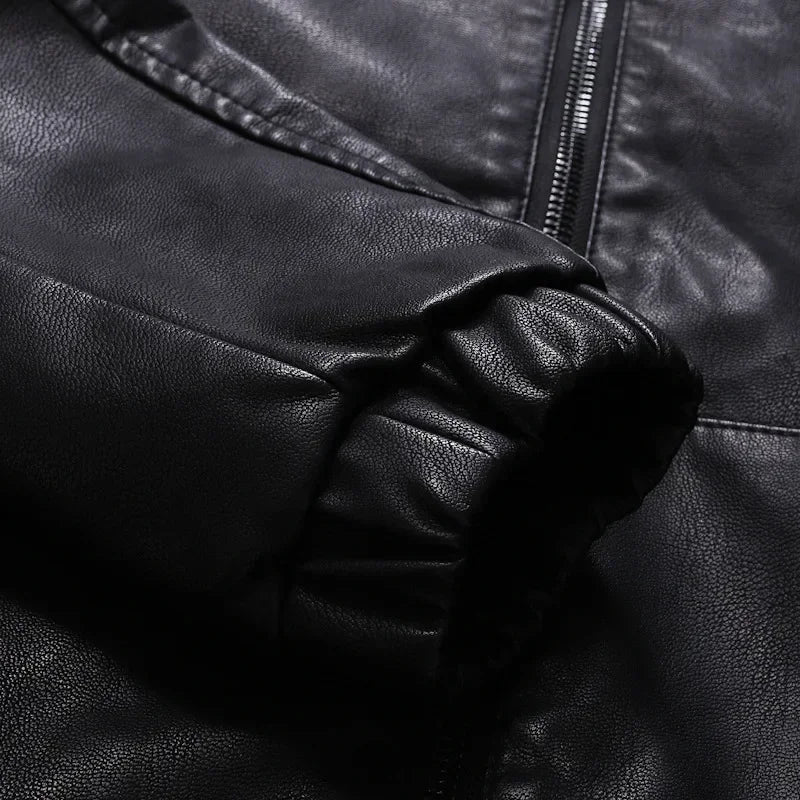 Autumn Winter Slim Fit Oversize Mens Hooded Motorcycle Leather Jacket Faux Leather Moto Biker Jacket Men Black PU Coat Male 3xl