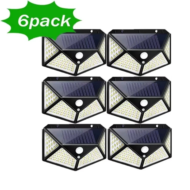 1/2/4/6/10PCS 100 LED Solar Wall Lamp 4 Sides Luminous With Motion Sensor Outdoor Garden Courtyard Waterproof Wall Lights Gifts
