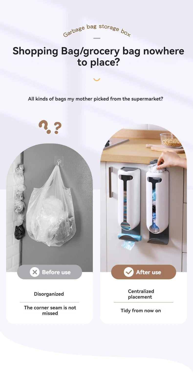 Innovative Wall Mounted Plastic Bag Dispenser Organizer for Kitchen and Home - Easy Access, Neat Organization and Space-saving