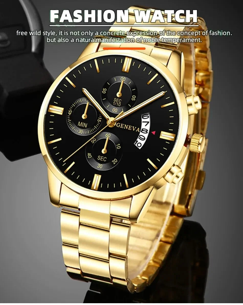2023 Fashion Men Gold Stainless Steel Watch Luxury Calendar Quartz Wrist Watch Mens Business Watches for Man Clock Reloj Hombre