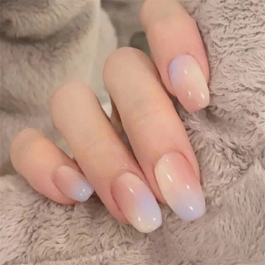 24Pcs/Lot Milky White Gradient Long Wearing False Nail Tips Acrylic Press on Nails Removable Reusable Artifical Fake Nails Art