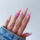 24ps/Box Long Ballerina Full Cover Artificial French False Nails Art Green Graffiti Color Blocking Gold Thread Fake Nail Tips
