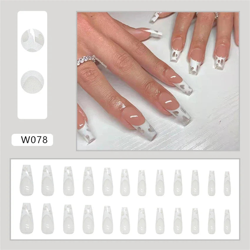 24p Artificial Acrylic Nail Art Fake Nails Full Coverage Removable Pressing Nail Tips Lotus Root Pink Leopard Print False Nails