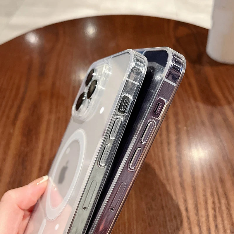 For Magesafe Magnetic Transparent Wireless Charge Case for iPhone 16 15 14 13 12 11 Pro Max Mini Plus Shockproof Hard PC Cover