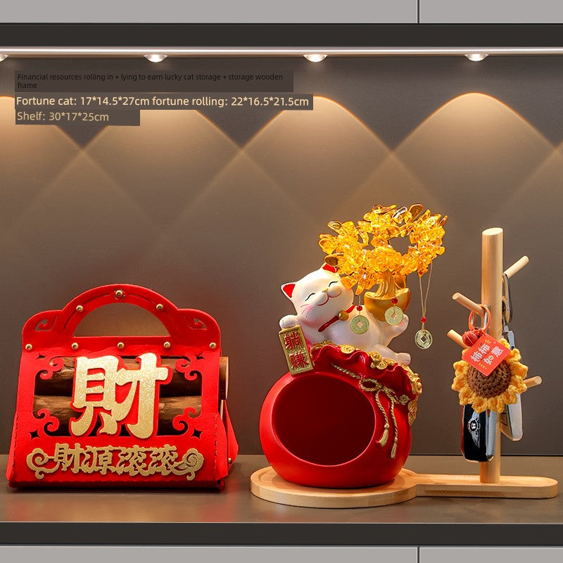 Haibeihai Lucky Cat Key Storage Entrance Decoration Home Living Room Desktop Pachira Macrocarpa Entrance Decorations
