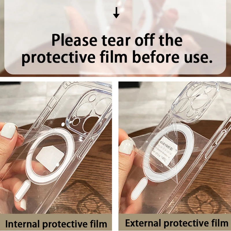 For Magesafe Magnetic Transparent Wireless Charge Case for iPhone 16 15 14 13 12 11 Pro Max Mini Plus Shockproof Hard PC Cover