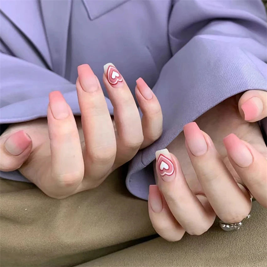 24Pcs/Lot Milky White Gradient Long Wearing False Nail Tips Acrylic Press on Nails Removable Reusable Artifical Fake Nails Art