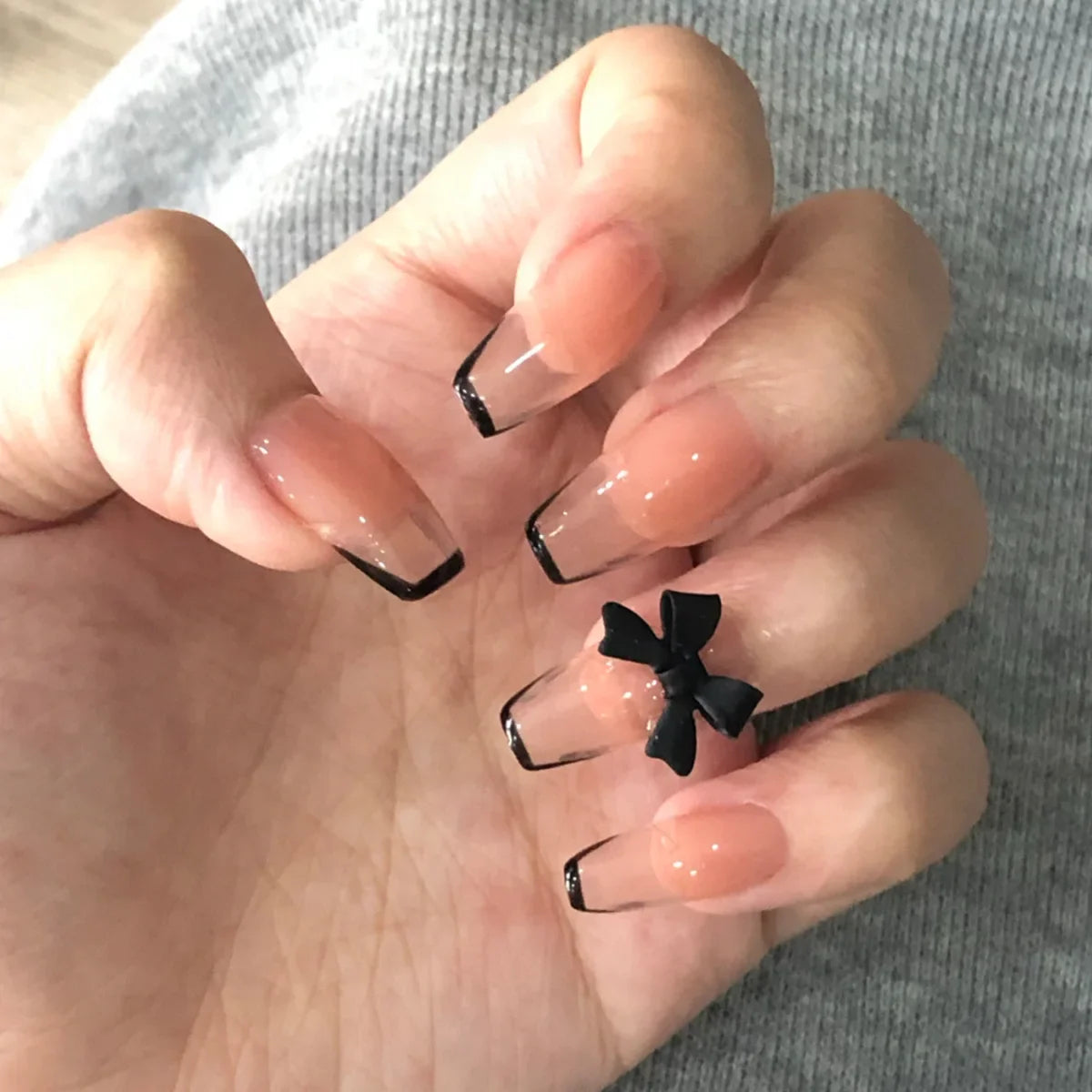 24pcs French Green Edge Seamless Removable Fake Nails Capsule Finished Full Cover Waterproof Artificial Press On False Nails