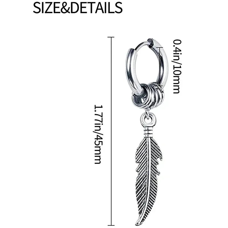 2pcs Fashion Cross Feather Stud Earrings, Punk Rock Style For Women Men High Quality Stainless Steel Hiphop Ear Jewelry