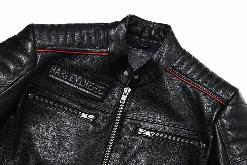 2025 New Embroidery Skull Fashion Genuine Leather Jacket Men's Natural Cowhide Motorcycle Jacket Slim Moto Coat Size S-6XL