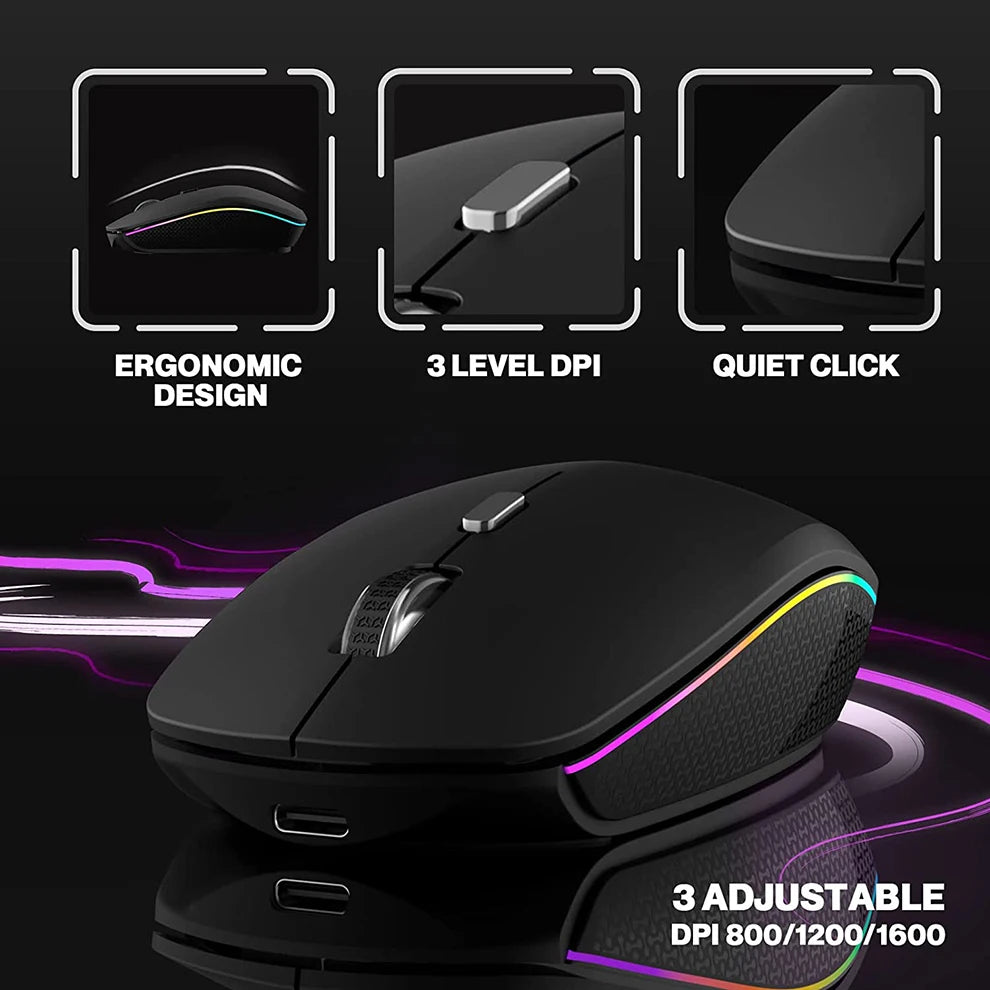 Wireless Keyboard Mouse Combo Backlit Wireless Keyboard and Mouse Multi-Device 2.4G USB Rechargeable Bluetooth Keyboard