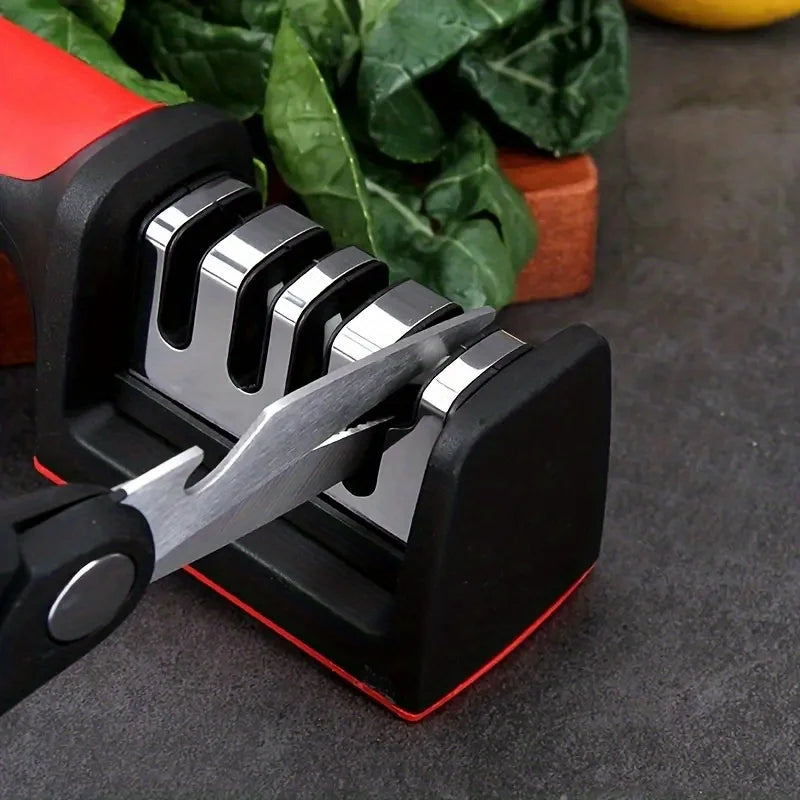 4-Stage Kitchen Knife Sharpener - Diamond & Ceramic Rods, Tungsten Steel Blades - Easy Manual Sharpening Tool for Home Use