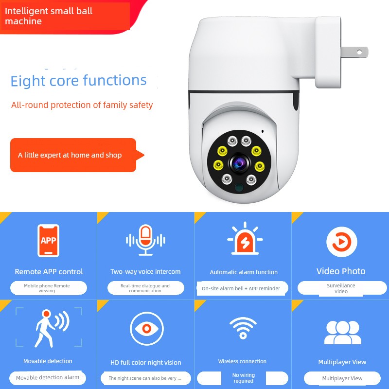 For Home Plug Wireless WiFi Surveillance Camera Mobile Phone 4G Remote HD 360 Panoramic Socket Monitor