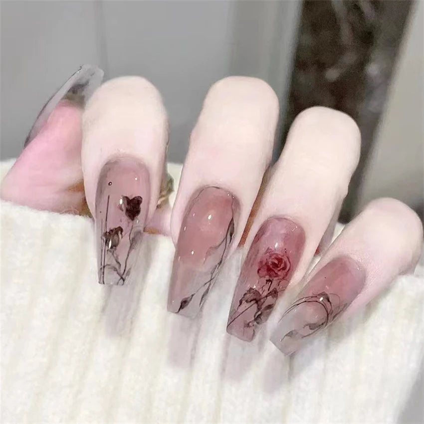 24Pcs/Lot Milky White Gradient Long Wearing False Nail Tips Acrylic Press on Nails Removable Reusable Artifical Fake Nails Art